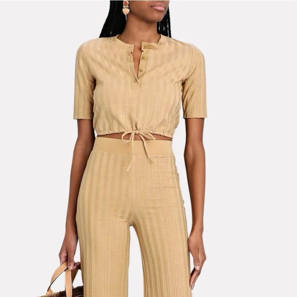 Jonathan Simkhai Persephone Rib Knit Jersey Henley Crop Top Revolve S $185